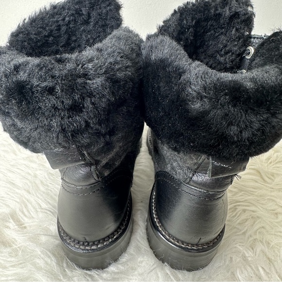 Frye Women’s Samantha Black Leather Canvas Shearling Combat Hiking Boots Size 8 - Picture 14 of 15